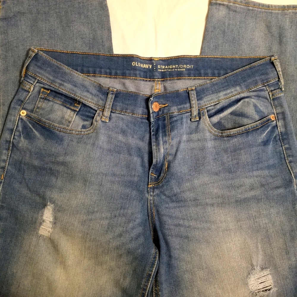 Old Navy distressed straight legged jeans